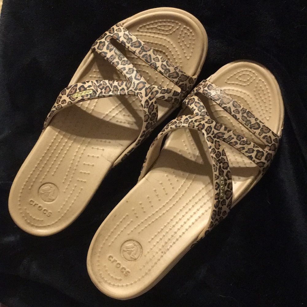 Leopard print croc sandals